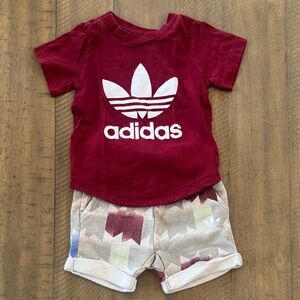 Adidas Burgundy Tee and Geometric Shorts Set